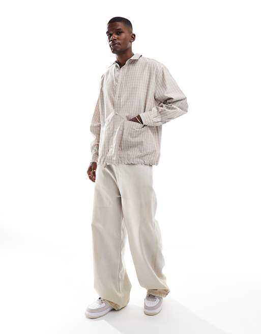 ASOS DESIGN Oversized Check Shirt In Light Grey