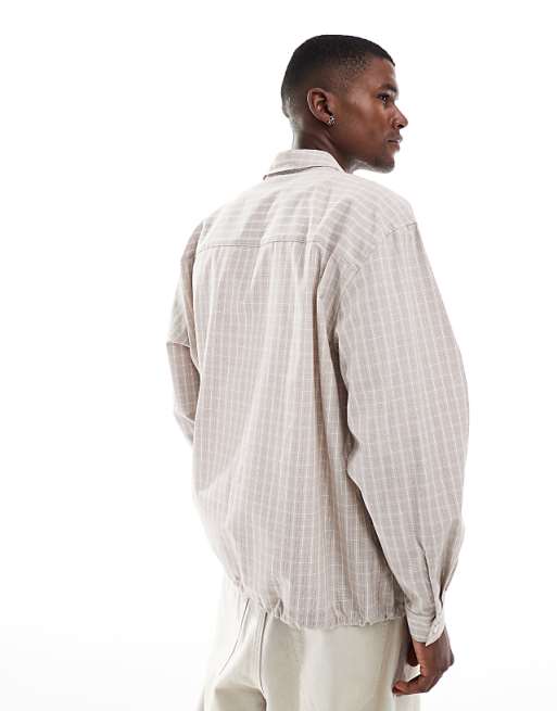 ASOS DESIGN Oversized Check Shirt In Light Grey