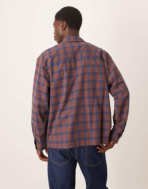 ASOS DESIGN Oversized Check Shirt With Chest Embroidery In Rust