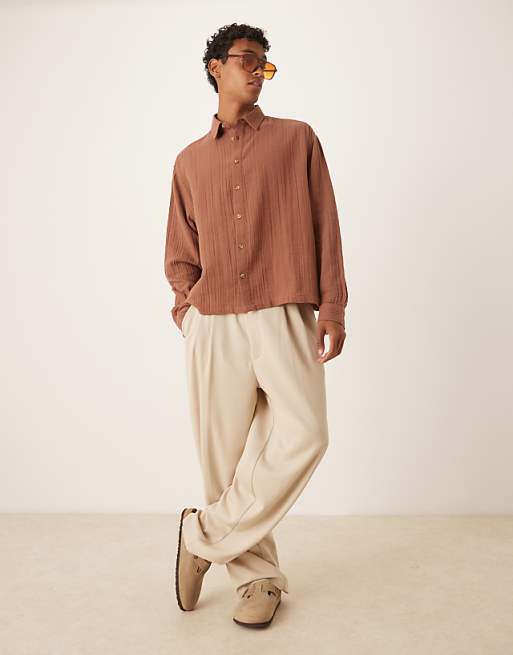 ASOS DESIGN Oversized Cheesecloth Textured Shirt In Brown