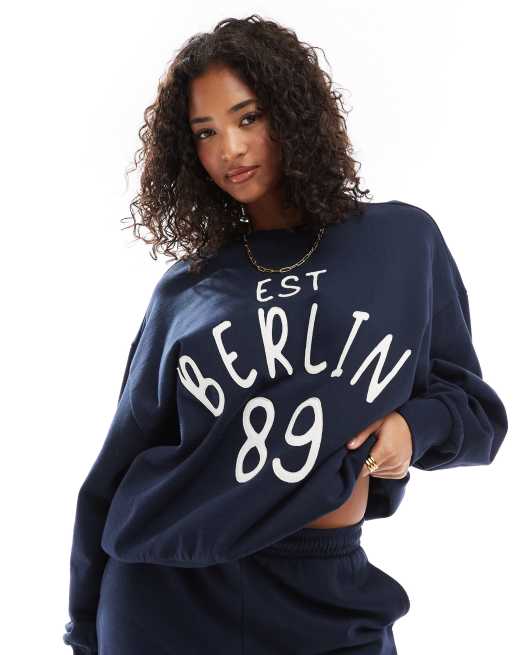 ASOS DESIGN Oversized Co-ord With Applique Berlin Graphic In Navy - NAVY