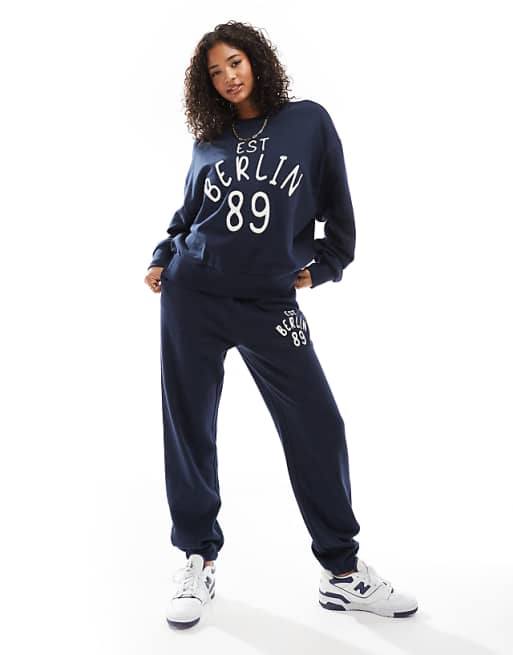 ASOS DESIGN oversized co-ord with applique berlin graphic in navy - NAVY