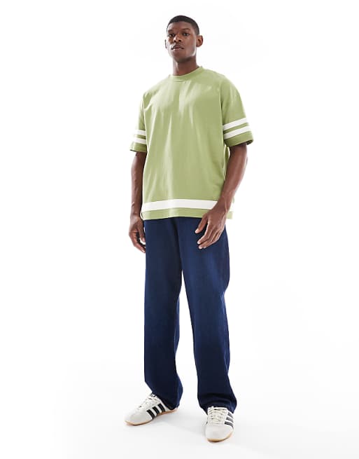 ASOS DESIGN Oversized Contrast T-shirt With Half Sleeve In Khaki