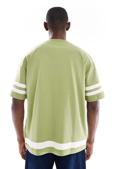 ASOS DESIGN Oversized Contrast T-shirt With Half Sleeve In Khaki