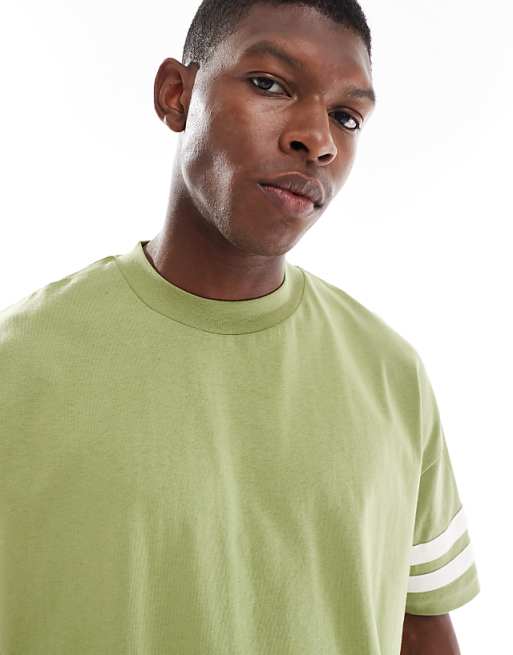 ASOS DESIGN Oversized Contrast T-shirt With Half Sleeve In Khaki