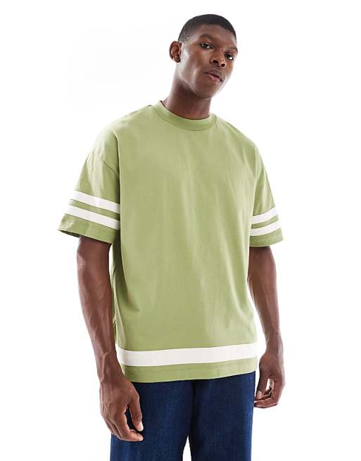 ASOS DESIGN oversized contrast t-shirt with half sleeve in khaki