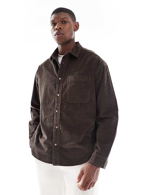 ASOS DESIGN oversized cord shirt in brown