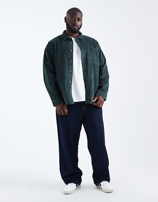 ASOS DESIGN Oversized Cord Shirt In Dark Green