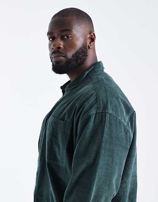ASOS DESIGN Oversized Cord Shirt In Dark Green