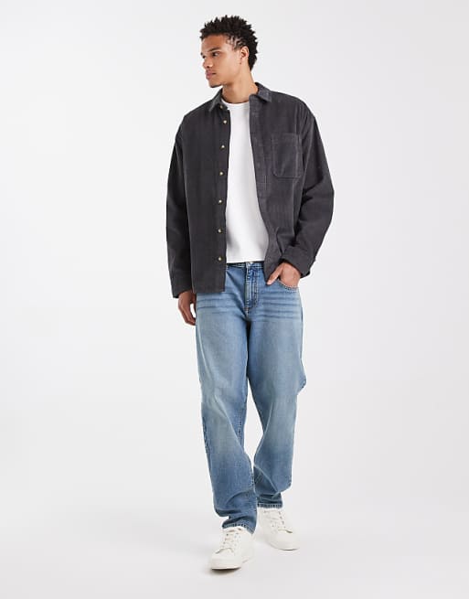 ASOS DESIGN Oversized Cord Shirt In Washed Black