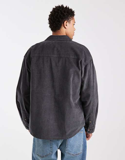ASOS DESIGN Oversized Cord Shirt In Washed Black