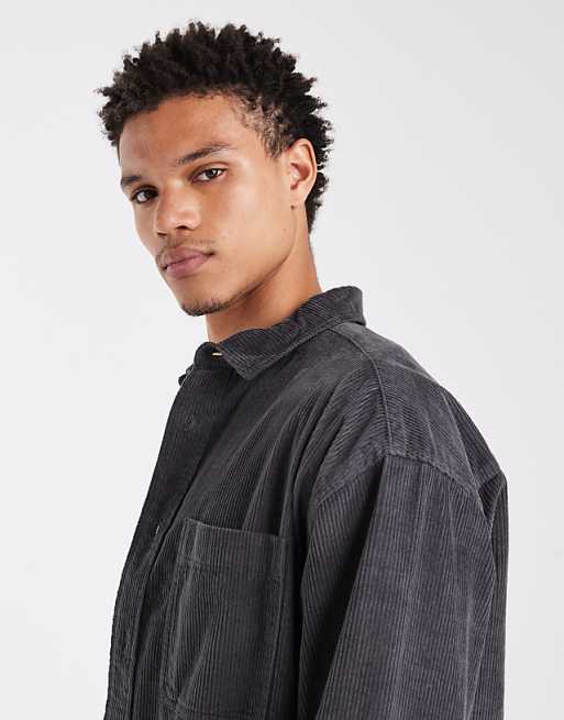 ASOS DESIGN Oversized Cord Shirt In Washed Black
