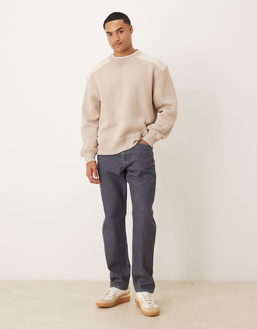 ASOS DESIGN Oversized Crew Neck Sweater With Panel Detailing In Beige