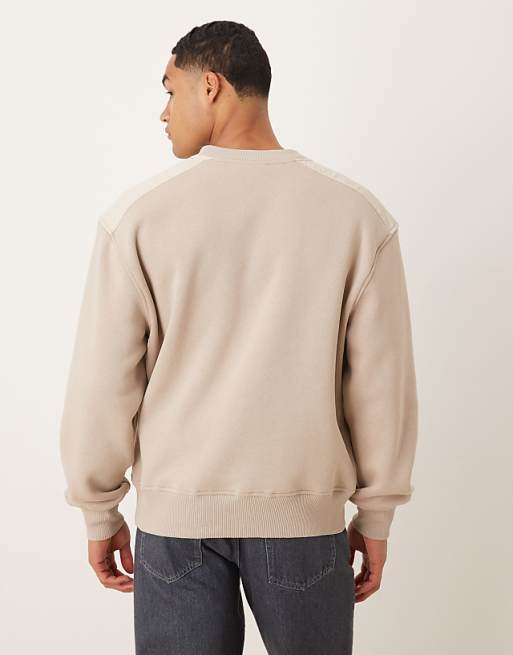 ASOS DESIGN Oversized Crew Neck Sweater With Panel Detailing In Beige