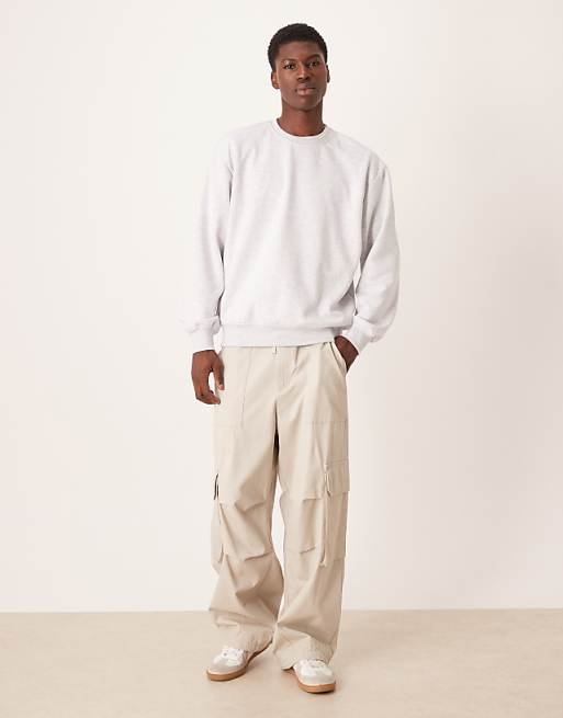 ASOS DESIGN Oversized Crew With Print In Scuba-style Fabric In Grey Marl