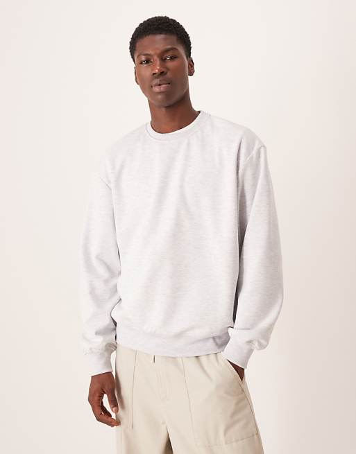 ASOS DESIGN Oversized Crew With Print In Scuba-style Fabric In Grey Marl