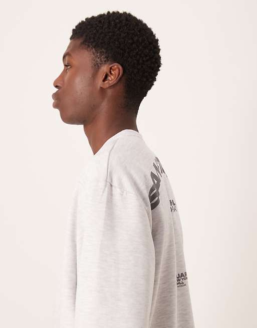ASOS DESIGN Oversized Crew With Print In Scuba-style Fabric In Grey Marl