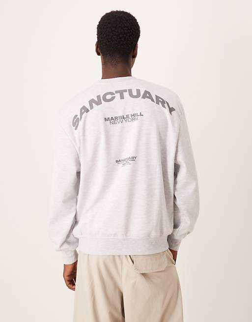 ASOS DESIGN oversized crew with print in scuba-style fabric in grey marl