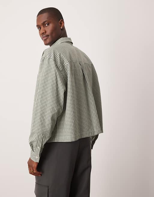 ASOS DESIGN Oversized Cropped Shirt In Green Check