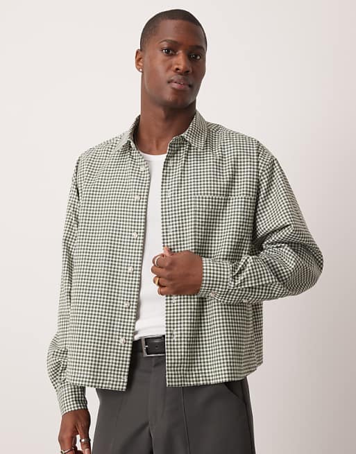 ASOS DESIGN oversized cropped shirt in green check