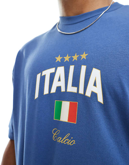 ASOS DESIGN Oversized Cropped T-shirt In Blue With Italy Graphic