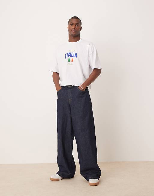 ASOS DESIGN Oversized Cropped T-shirt In White With Italy Graphic