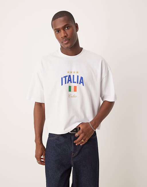 ASOS DESIGN oversized cropped t-shirt in white with Italy graphic