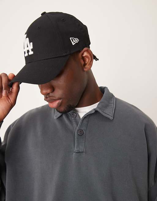 ASOS DESIGN Oversized Drop Shoulder Polo Jumper In Washed Black