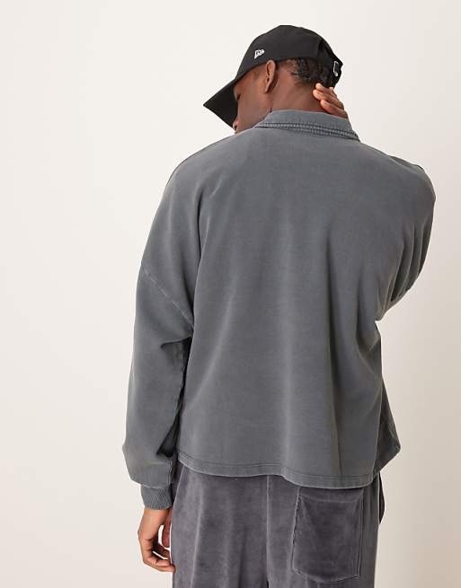 ASOS DESIGN Oversized Drop Shoulder Polo Jumper In Washed Black