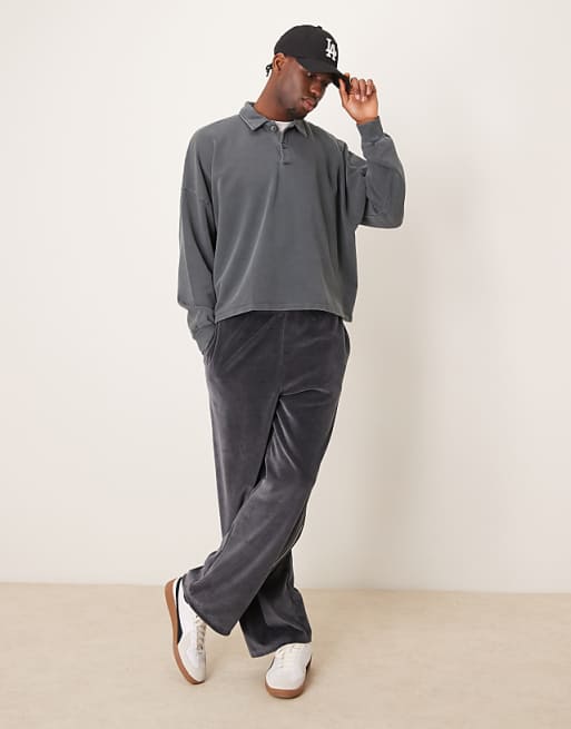 ASOS DESIGN Oversized Drop Shoulder Polo Jumper In Washed Black