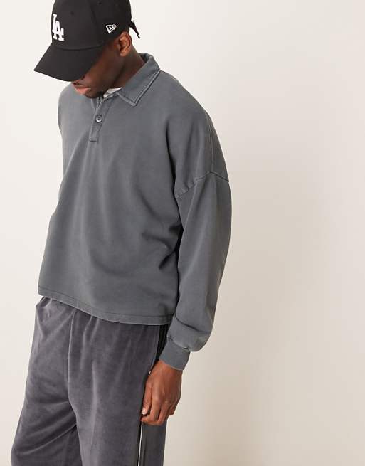 ASOS DESIGN oversized drop shoulder polo jumper in washed black