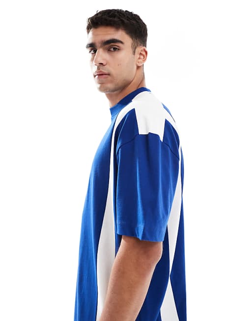 ASOS DESIGN Oversized Drop Shoulder T-shirt With Contrast Panel In Blue