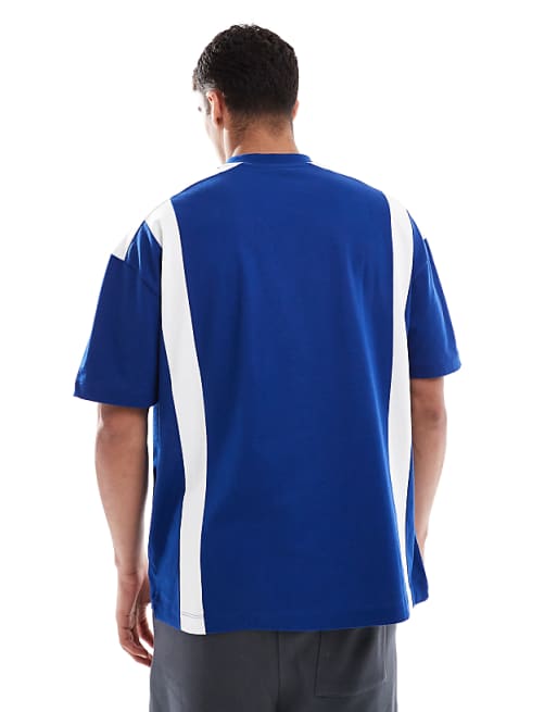ASOS DESIGN Oversized Drop Shoulder T-shirt With Contrast Panel In Blue