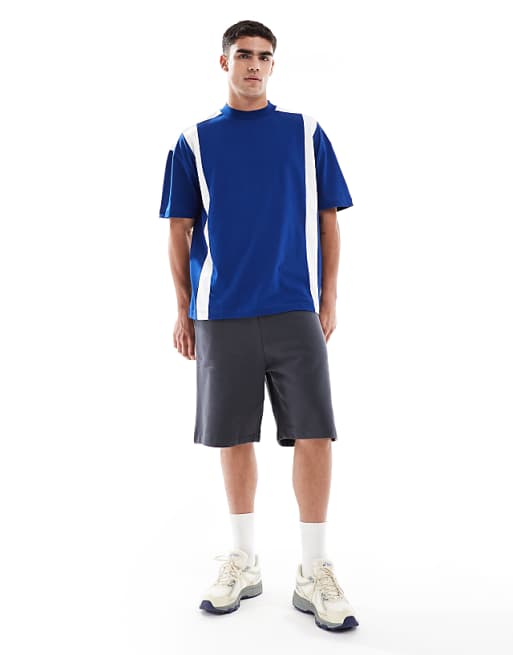 ASOS DESIGN Oversized Drop Shoulder T-shirt With Contrast Panel In Blue