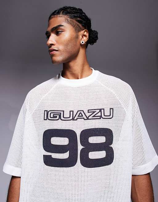 ASOS DESIGN oversized drop shoulder t-shirt with sport graphic in neutral cotton mesh