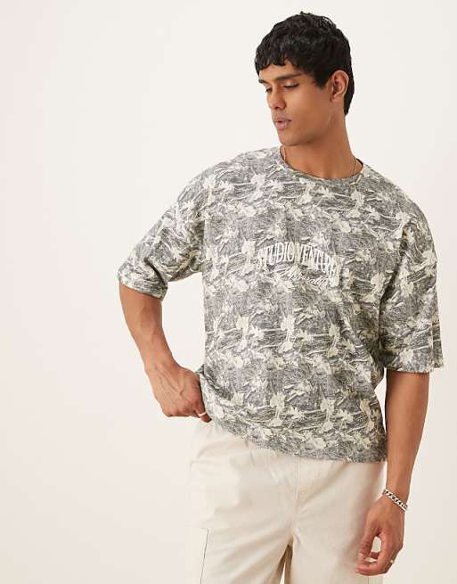 ASOS DESIGN Oversized Dropped Shoulder T-shirt In Camo Print