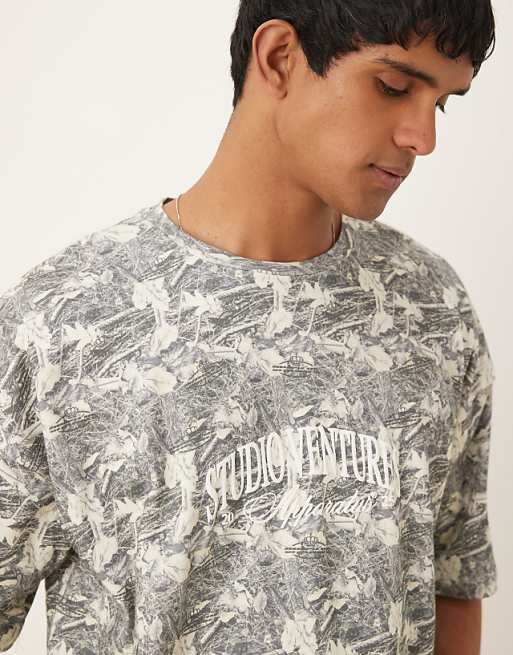 ASOS DESIGN oversized dropped shoulder t-shirt in camo print