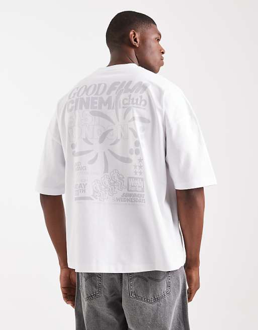 ASOS DESIGN oversized dropped shoulder t-shirt with print in white