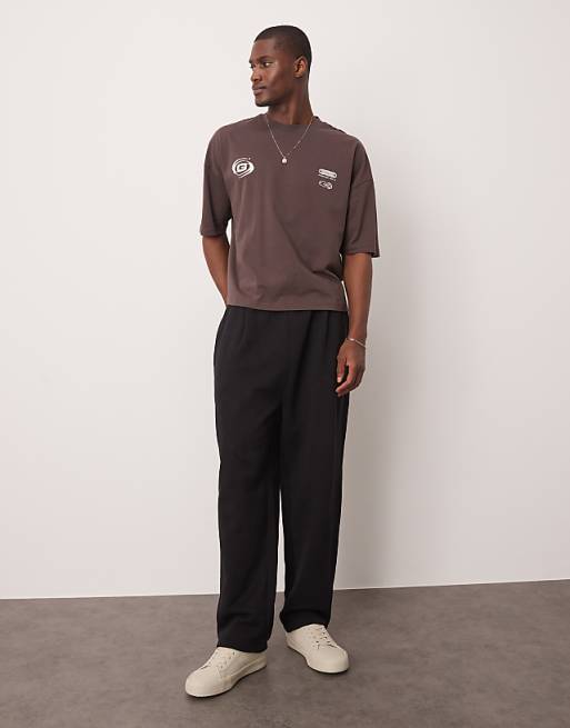 ASOS DESIGN Oversized Dropped Shoulder Tee With Print Detail In Brown