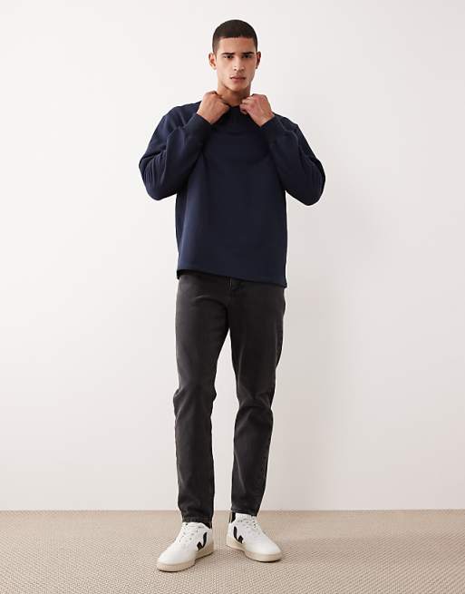 ASOS DESIGN Oversized Fit Henley In Navy Pique Cotton