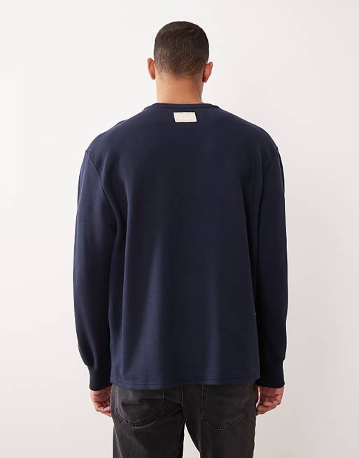 ASOS DESIGN Oversized Fit Henley In Navy Pique Cotton