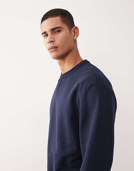 ASOS DESIGN Oversized Fit Henley In Navy Pique Cotton