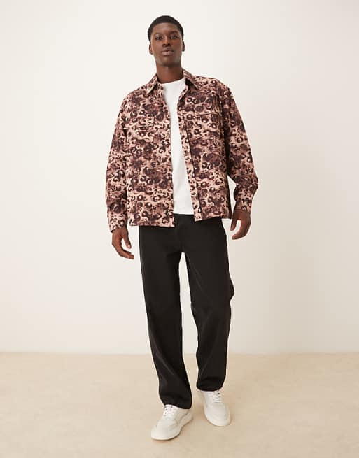 ASOS DESIGN Oversized Fit Leopard Printed Shirt With Pocket Detail In Heavy Twill