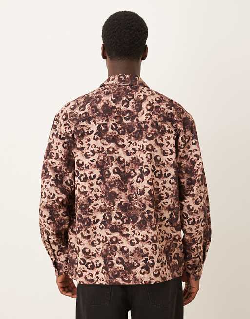 ASOS DESIGN Oversized Fit Leopard Printed Shirt With Pocket Detail In Heavy Twill