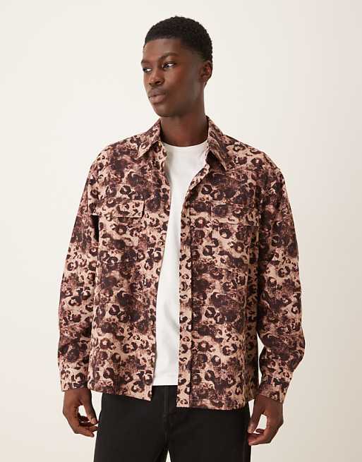 ASOS DESIGN Oversized Fit Leopard Printed Shirt With Pocket Detail In Heavy Twill