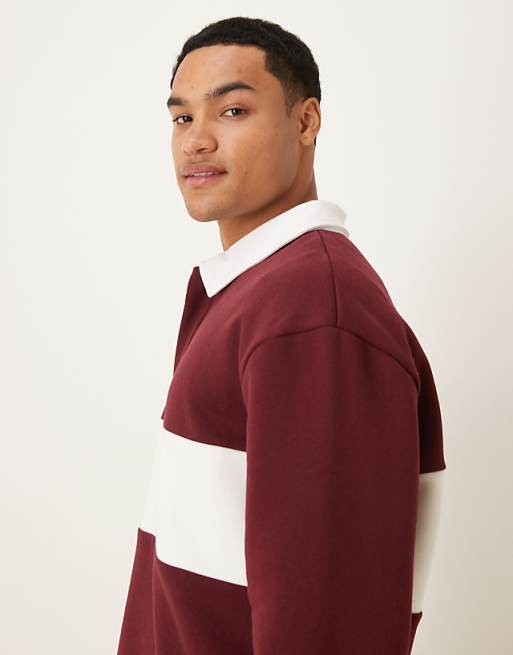 ASOS DESIGN Oversized Fit Polo Shirt With Cut And Sew Detail In Burgundy
