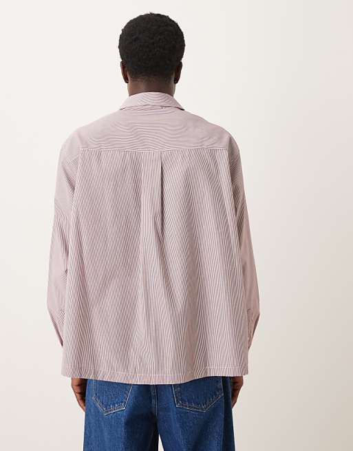 ASOS DESIGN Oversized Fit Shirt With Chest Print Detail In Burgundy Check
