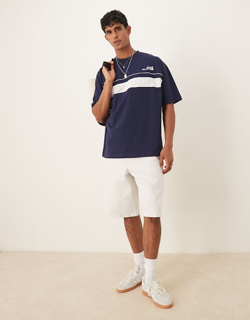 ASOS DESIGN Oversized Fit T-shirt With Contrast Chest Panel In Navy
