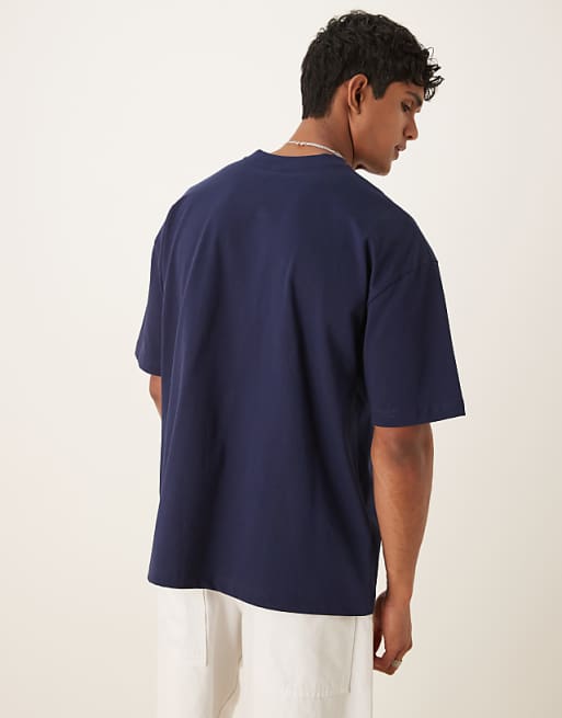 ASOS DESIGN Oversized Fit T-shirt With Contrast Chest Panel In Navy
