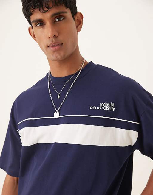 ASOS DESIGN Oversized Fit T-shirt With Contrast Chest Panel In Navy